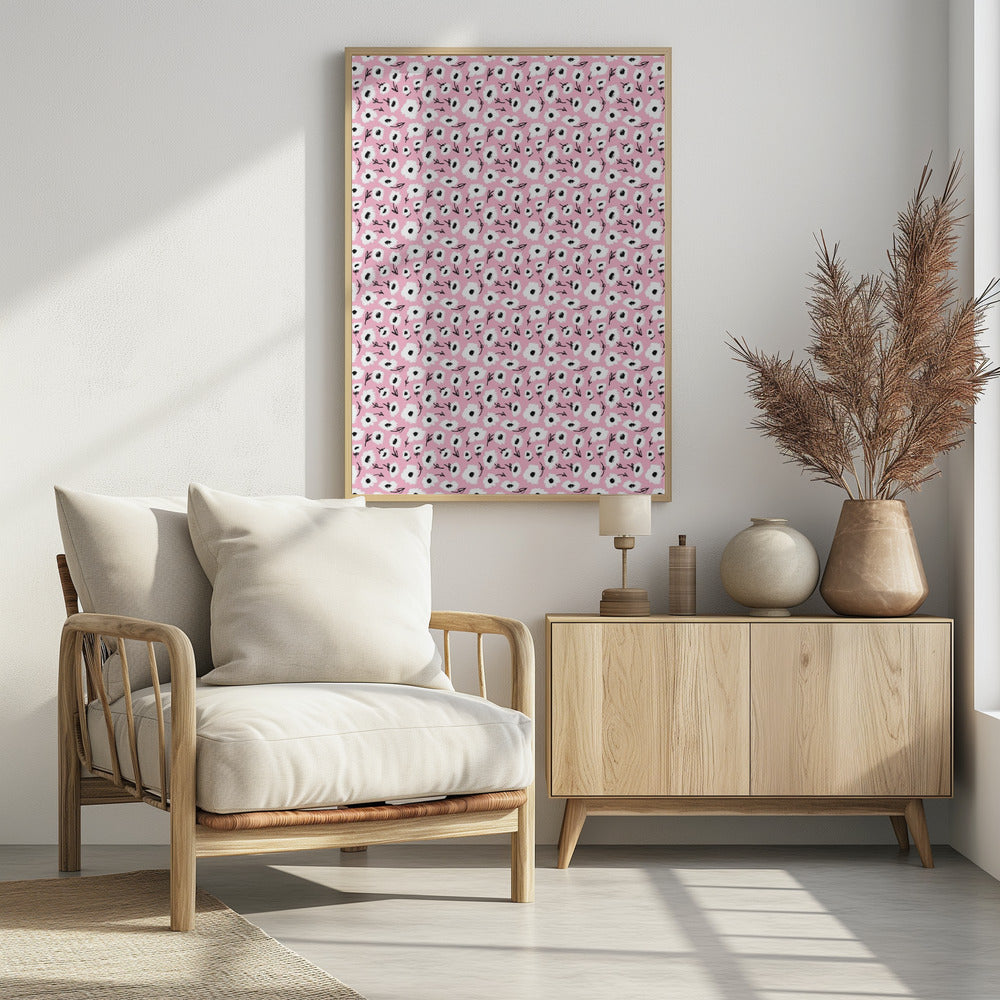 Cute Flowers On Pink Poster