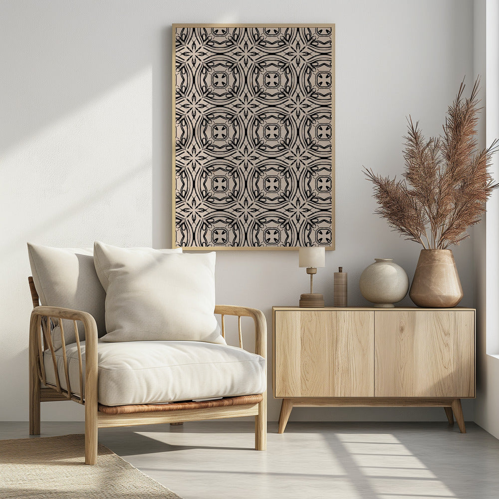 Beige and Black Tile Pattern Poster