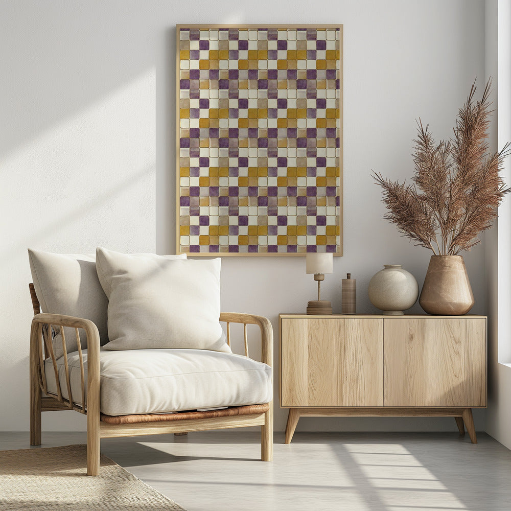 Purple and Ochre Tile Pattern Poster