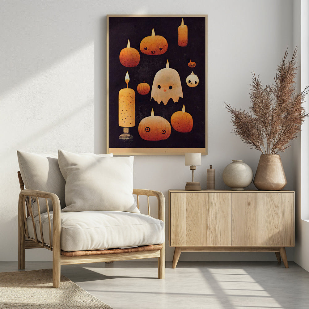 Candles, Pumpkins And A Ghost Poster