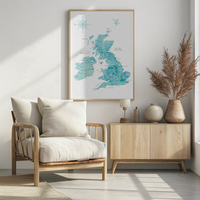 Aquamarine watercolor map of the United Kingdom Poster