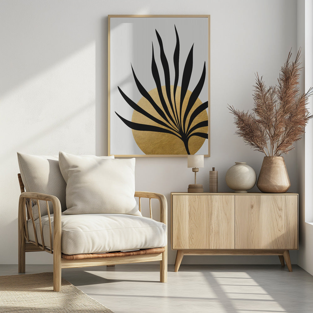 Tropical sun and palm leaf Poster