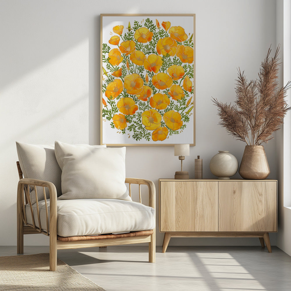 Gold accented California poppies Poster