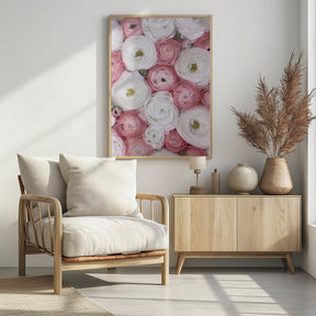 Scattered ranunculus in muted pink I Poster