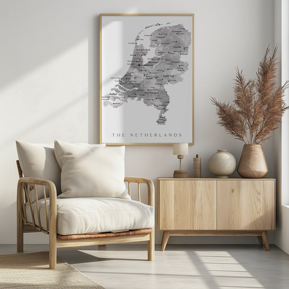 Gray map of the Netherlands Poster