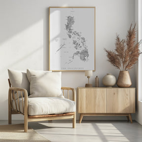 Gray watercolor map of Philippines Poster