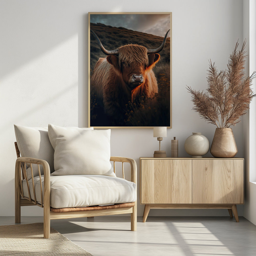 Highland Cow With Big Horns Poster