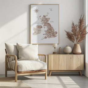 Taupe map of the United Kingdom Poster