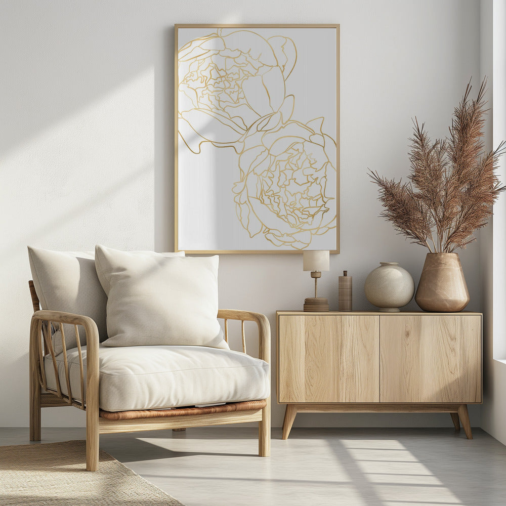 Sally's peonies in gold Poster