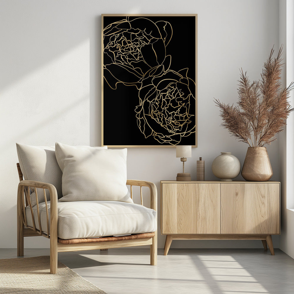 Sally's peonies in gold and black Poster