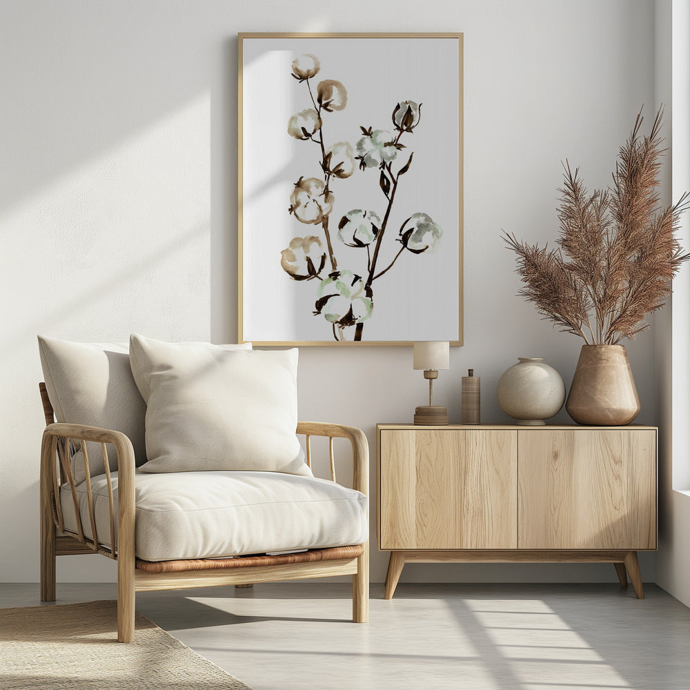 Watercolor cotton branch II Poster