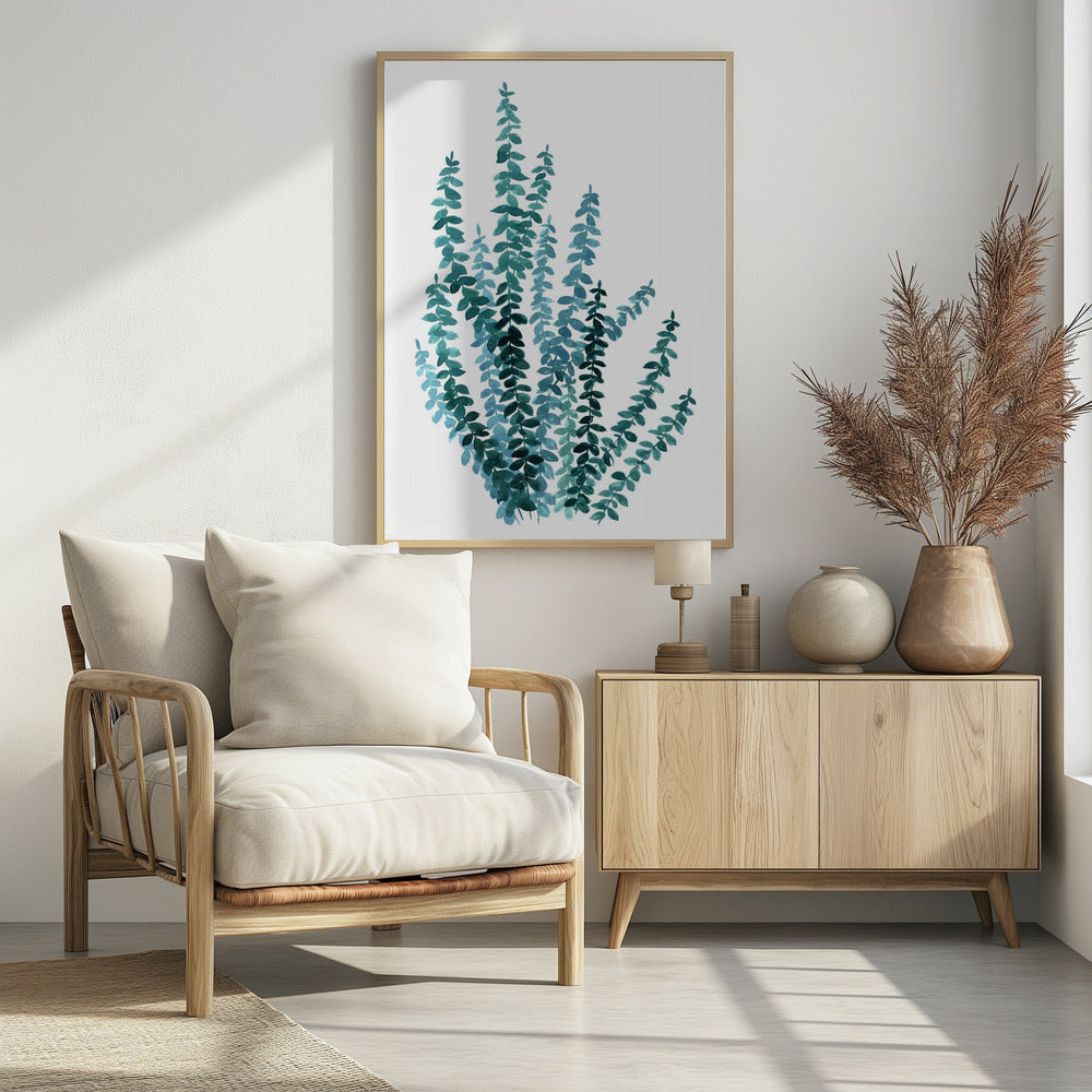 Watercolor eucalyptus branch in teal Poster