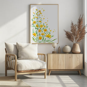 Yellow watercolor wildflowers Poster