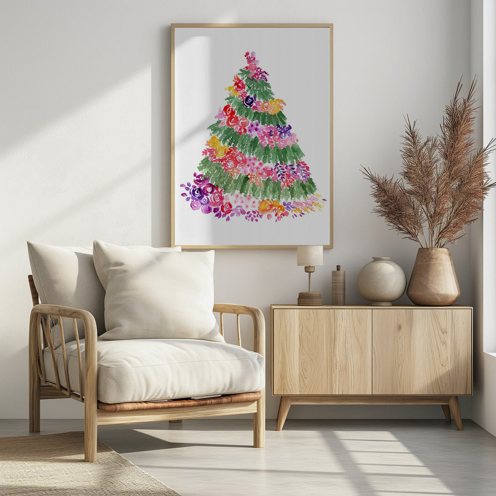 Floral watercolor Christmas tree Poster