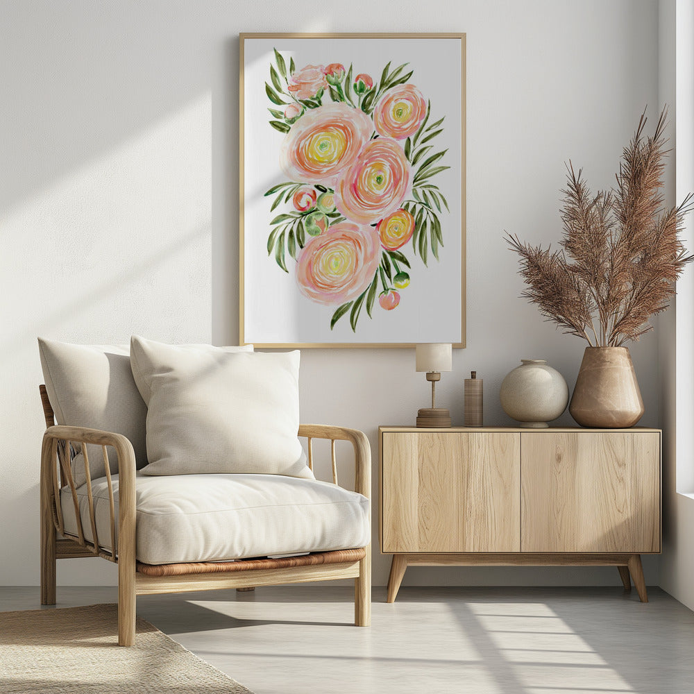 Savanna bouquet of coral ranunculus Poster