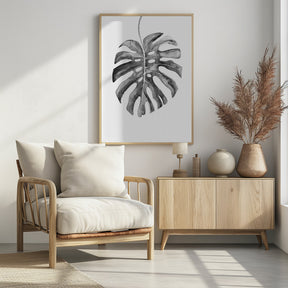 Black and White Monstera Leaf Poster