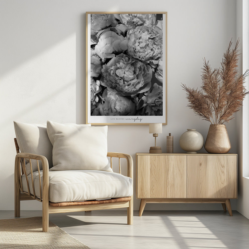 Life blooms everyday peonies bw Poster