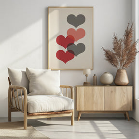 Mid century hearts in red Poster