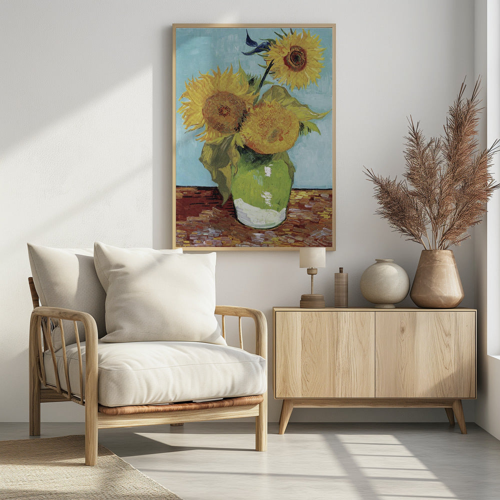 Vase With Three Sunflowers Poster