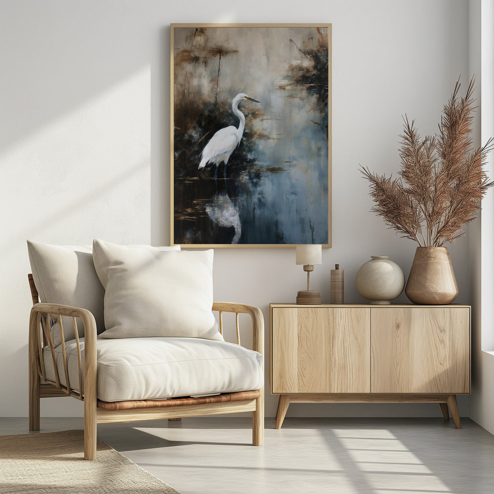 Egret in Lake Poster