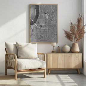 Gray vintage map of Düsseldorf downtown Germany Poster