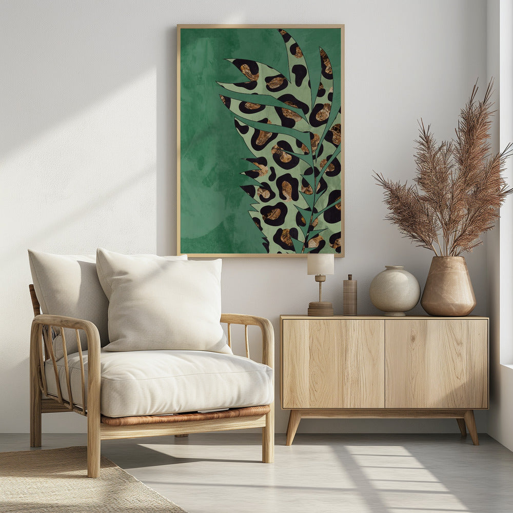 Green leopard print palm leaf Poster