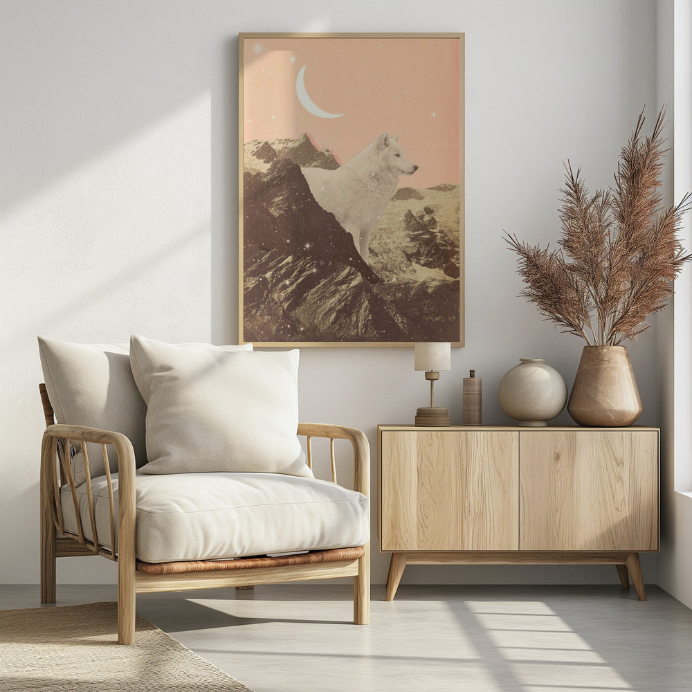 Giant White Wolf In Mountains Poster