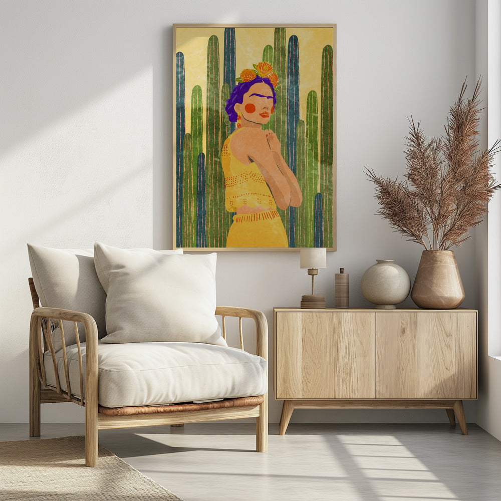 Frida and cacti Poster