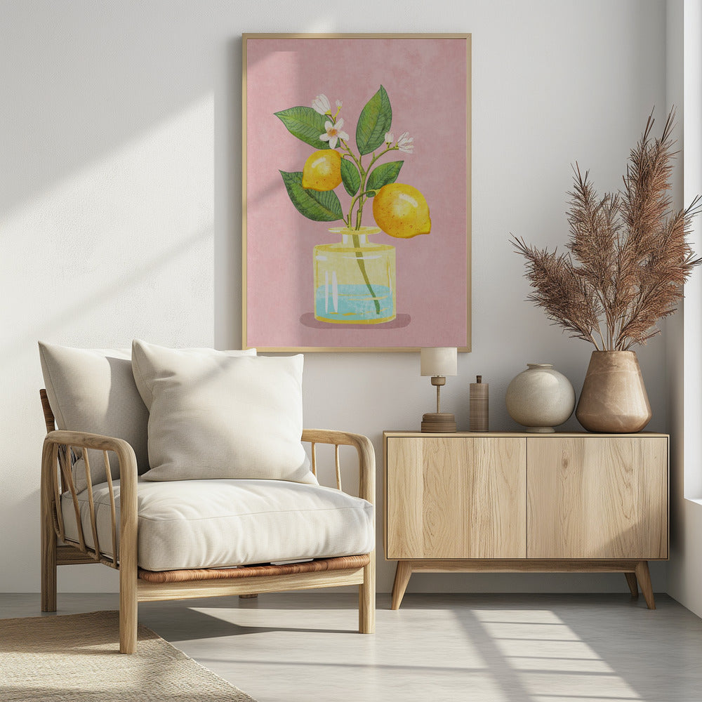 Lemon Bunch In Vase Poster