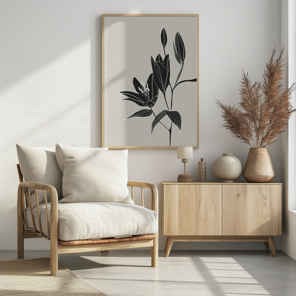 Line art lillies in black Poster