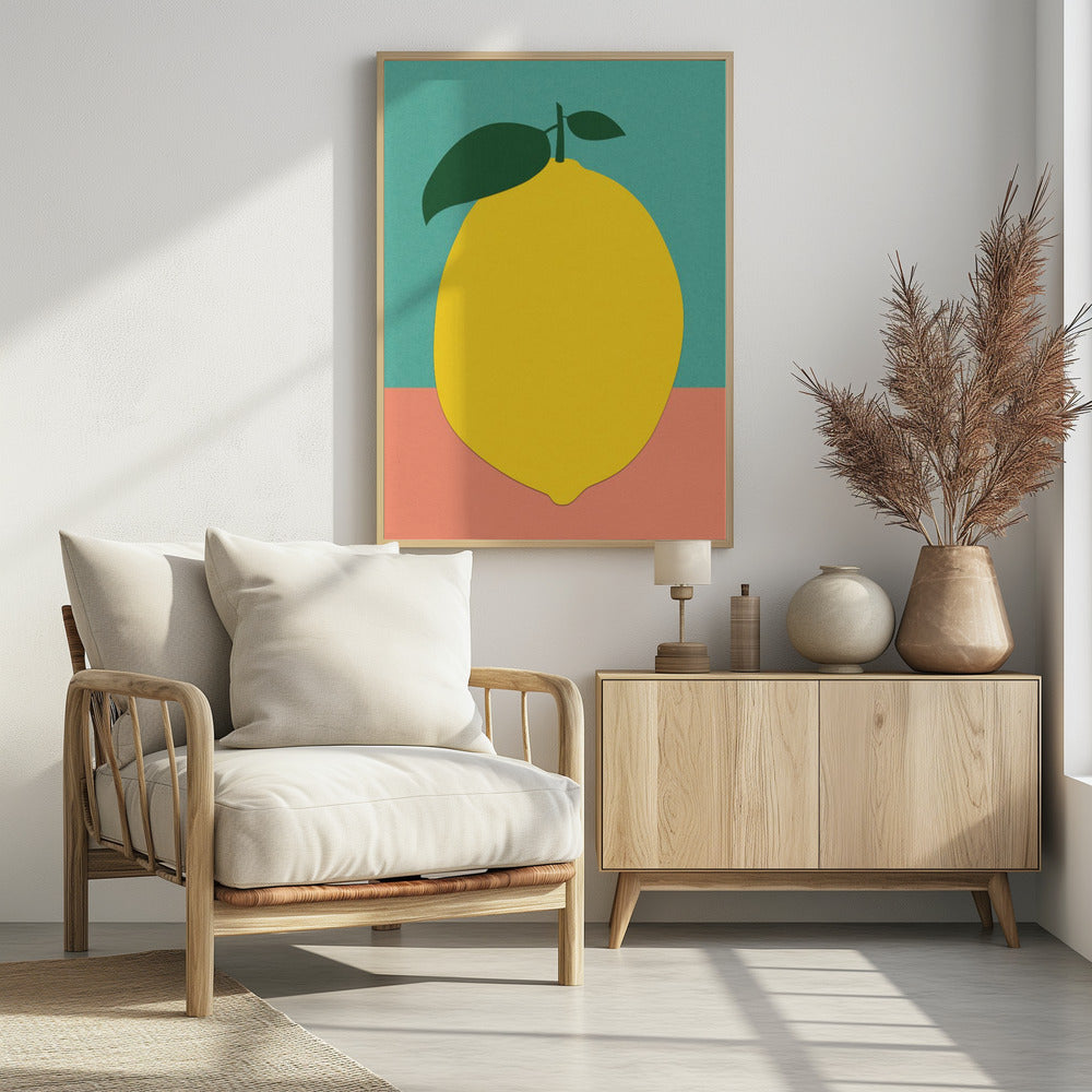 Lemon With Two Leaves Poster