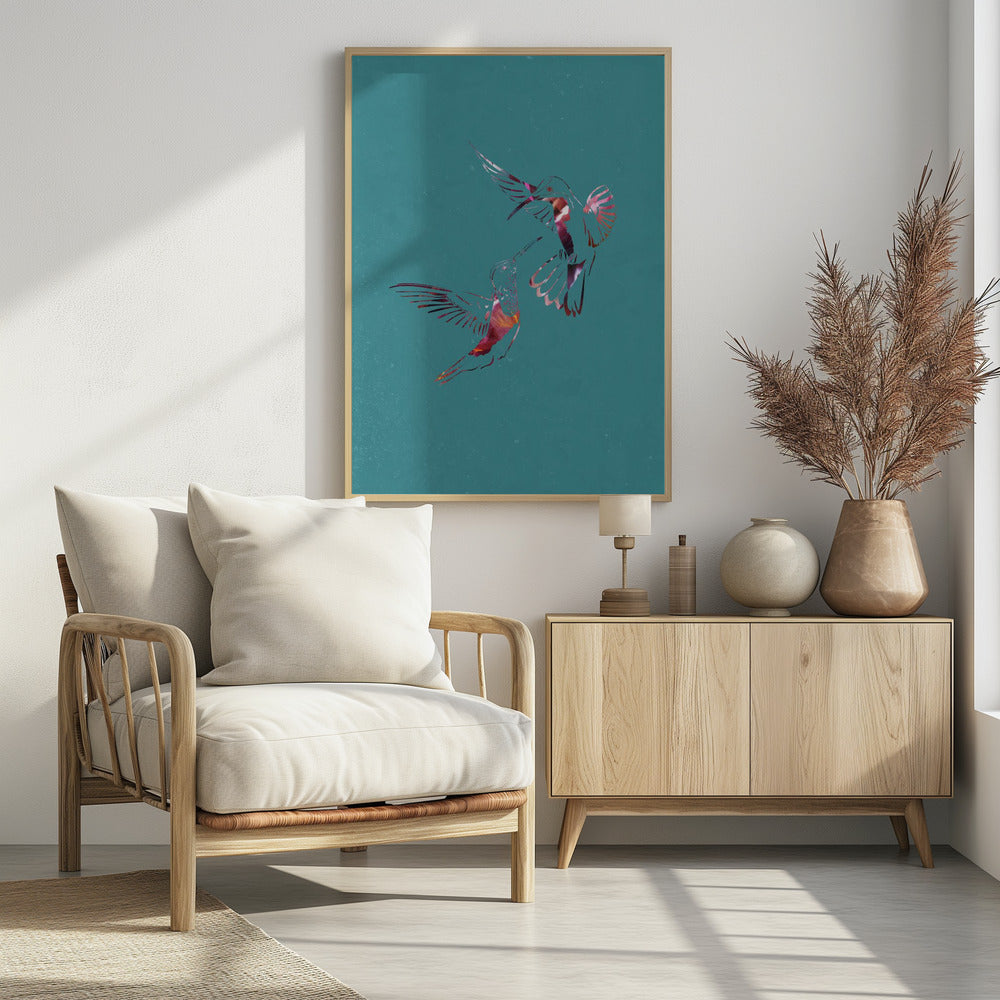 Pink Green Bird Flight Poster