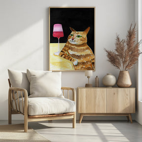 Cat Friday Night Drinks Wine Funny Cat Humour Poster