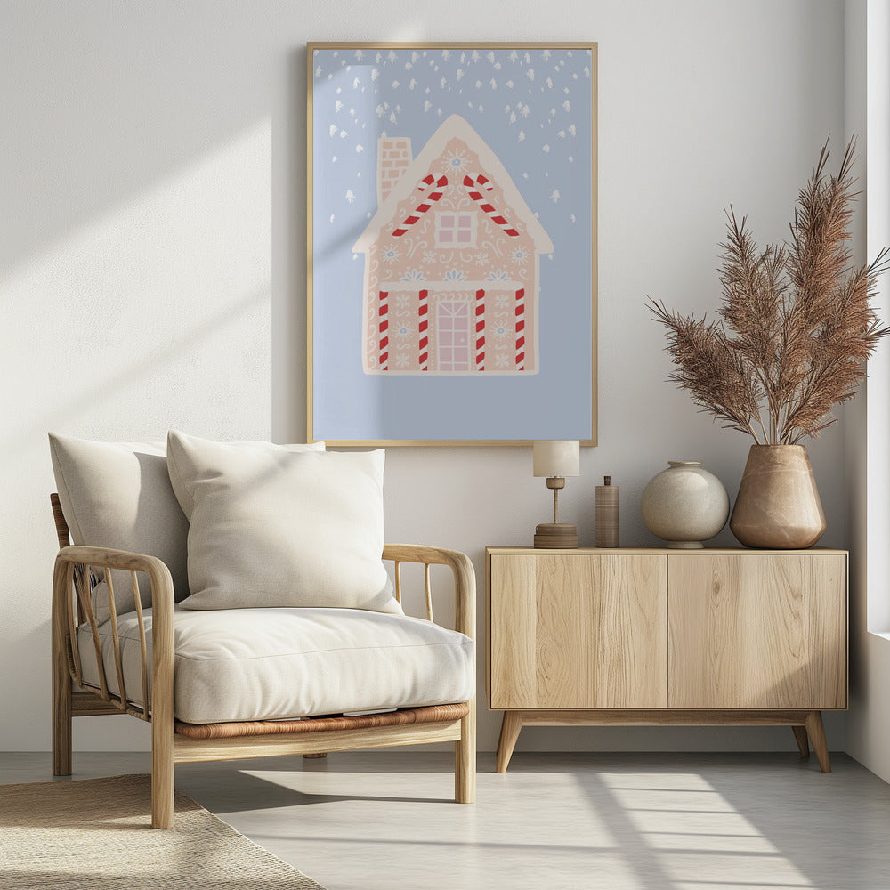 Blue Gingerbread House Poster