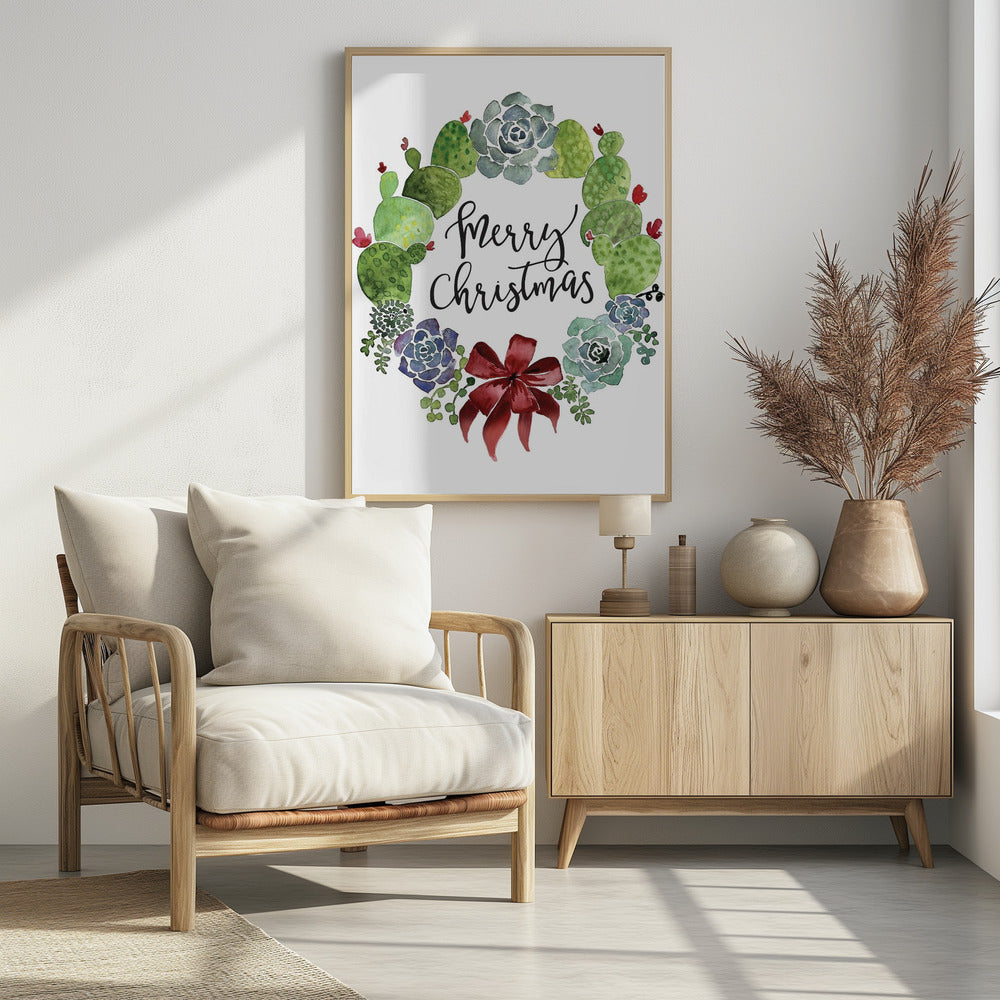 Cacti and succulent merry Christmas wreath Poster