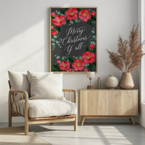 Watercolor camellias Merry Christmas Y'all Poster