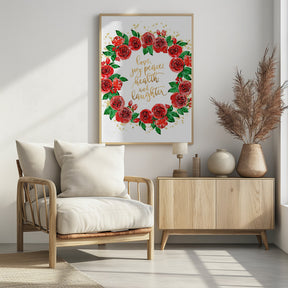 Holiday wishes wreath of red English roses Poster