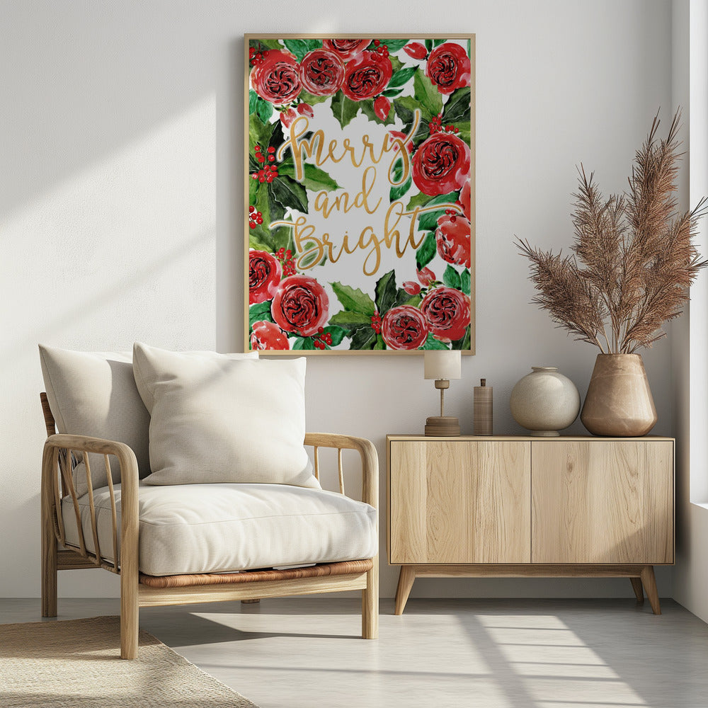 Merry and bright holiday roses Poster