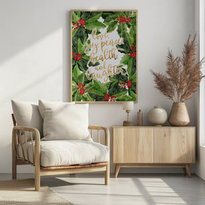 Holly floral art with holiday wishes Poster