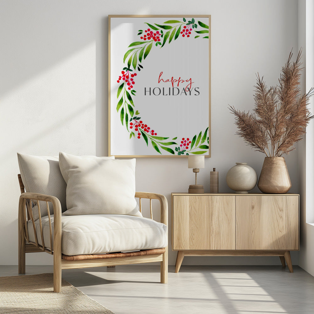 Happy holidays watercolor wreath Poster