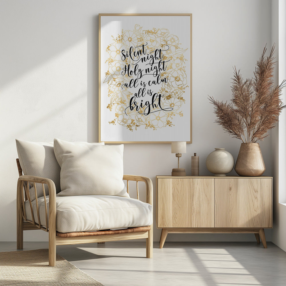 Silent night with gold flowers Poster