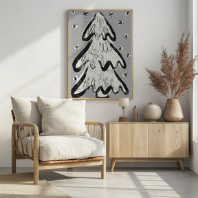 Christmas Tree And Snow Grey Poster