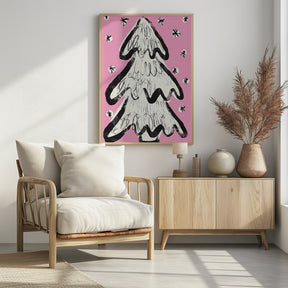 Christmas Tree And Snow Pink Poster