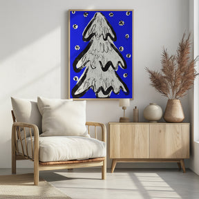 Christmas Tree And Snow Blue Poster