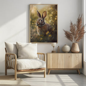 Bunny in Flower Field Poster