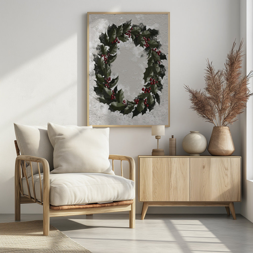 Antique holly wreath Poster