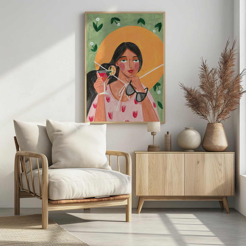 Abstract Modern Bohemian Woman with Cocktail Poster