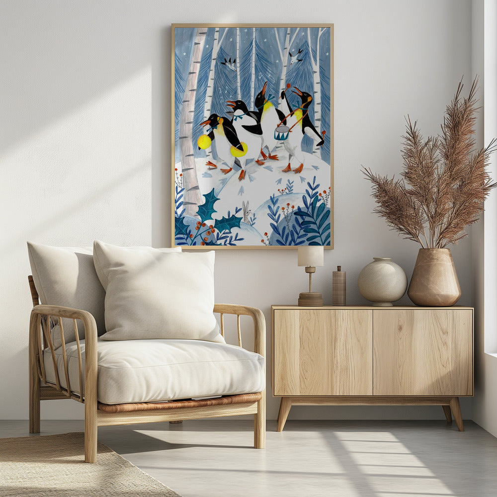 Penguins make music in the forest Poster