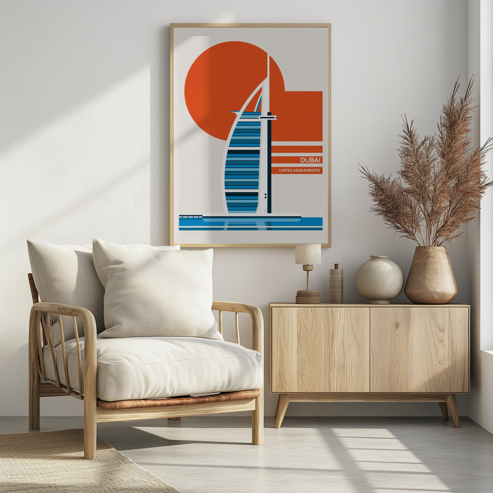 Dubai Burj Al Arab Minimalist Retro Travel Print Poster