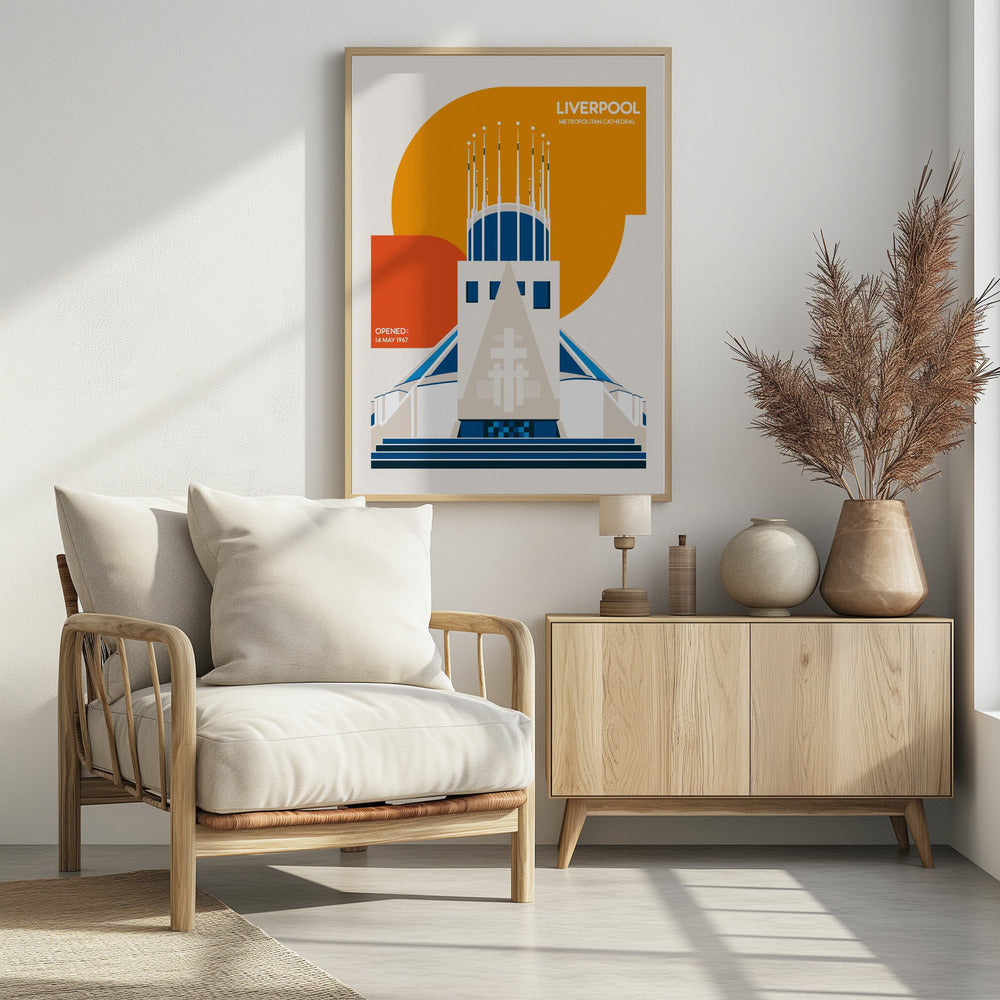 Liverpool Metropolitan Cathedral Retro Architecture Print Poster